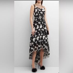 Rickie Freeman for Teri Jon Stunning Black & White Floral Midi Formal Gown
